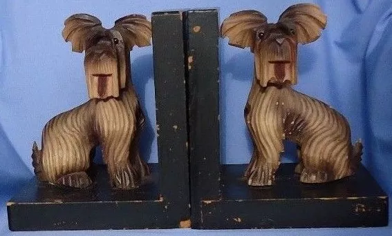 SKYE SILKY PAPILLON TERRIER BRIARD Anri bookends 7" wood dog figurine