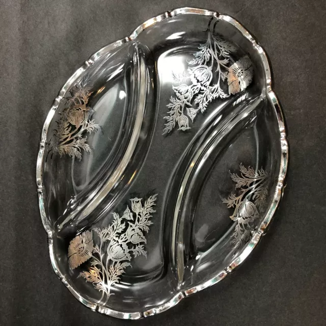 Vintage Viking 3 Part Relish Dish W/Silver Flanders Overlay By Silver City