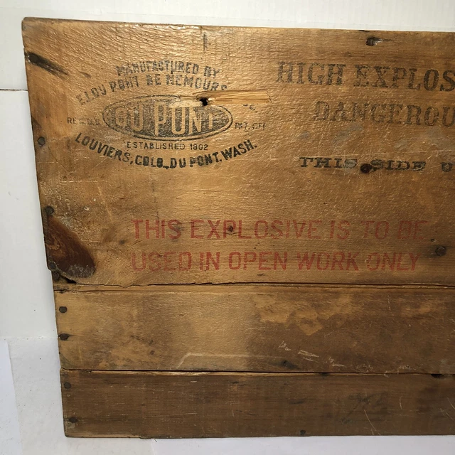 DUPONT Explosive Dynamite Box Vintage Dovetail Wood Crate Authentic Big Read 4
