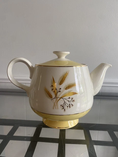 mid century autumn gold wheat tea pot with lid- minor imperfection