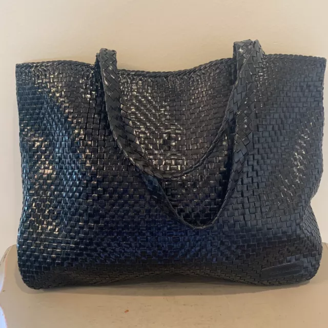 Helen Kaminski Black Woven Leather Tote Bag