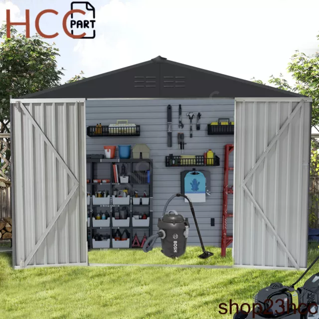 8'x8' Outdoor Storage Shed Tool Storage Large Metal House Heavy Duty Garden Shed