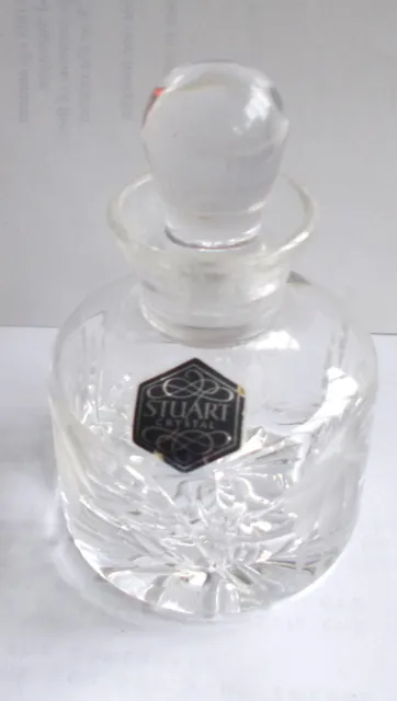 Stuart Crystal Small Perfume Fragrance Bottle w Stopper Fuchsia Etched Glass 8cm