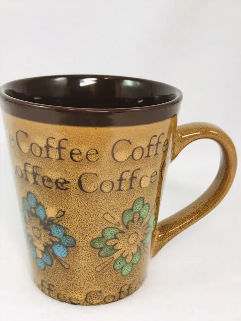 Coffee Mug Medium Brown w/Dark Brown "Coffee Coffee" 12 oz. Glazed Finish NEW