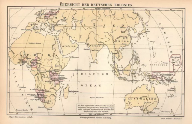 DEUTSCHE KOLONIEN  u.a. Britische Französische Spanische Karte 1895 Übersicht