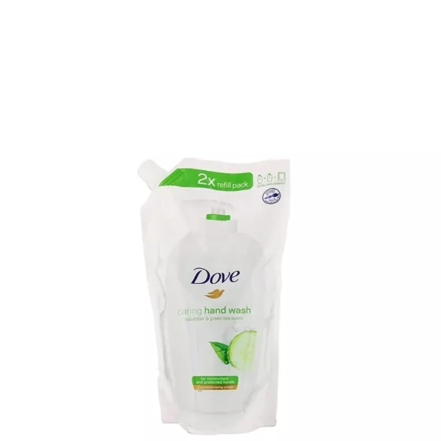 7,16 €/L- 10x Dove Jabón de Mano/Lavado de Manos Paquete de Recarga Pepino Green Tea-500ml