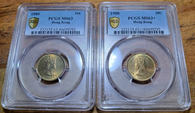 hong kong 10 cents 1980 PCGS MS 63 lof of 2(8)