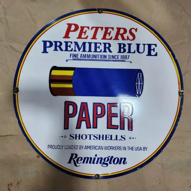 Remington Peters Porcelain Enamel Sign 30 Inches Round