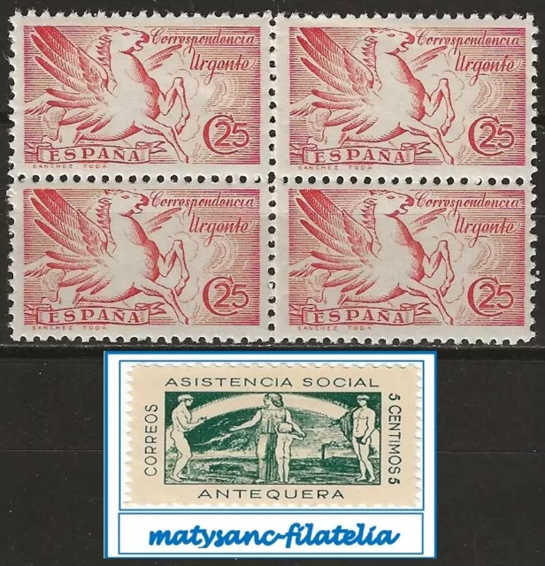 España 1939. Edifil 879 En Bloque De 4 "Pegaso". Centraje De Lujo. Mnh***