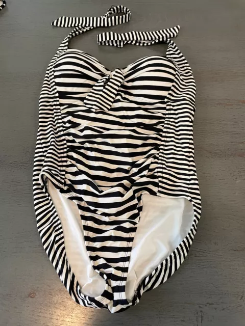 black white striped MERONA  one piece swimsuit  size medium