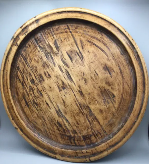Rare Korean Joseon Dynasty Hand-Carved Wood Food Tray Plate, 17th/18th Century