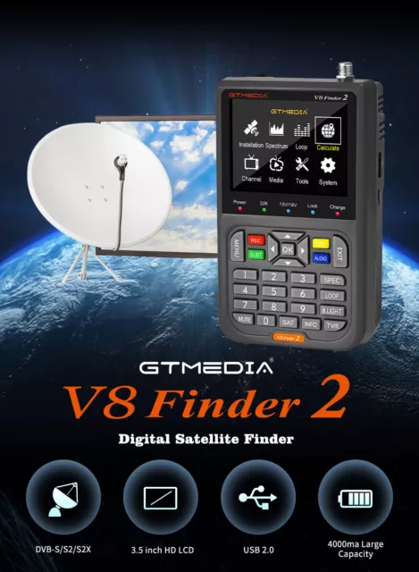 Satellite TV Signal Finder Meter 3.5"LCD DVB-S/S2 FTA HD Signal Finders MPEG2/4