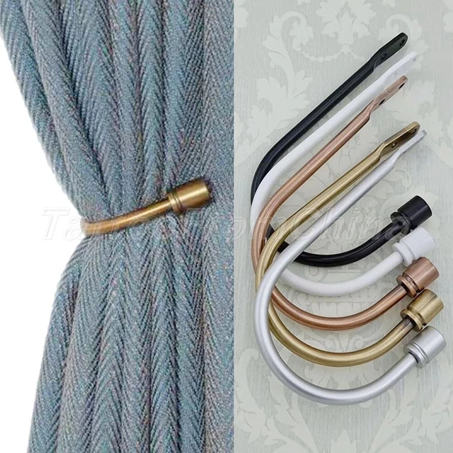 2Pcs Metal Heavy Curtain Holdbacks U-shaped Tieback Hooks Wall Tie Drape Holder