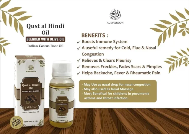 Al Masnoon Qust al Hindi Oil 100% Natural Costus Root oil with Olive Oil (50ml)