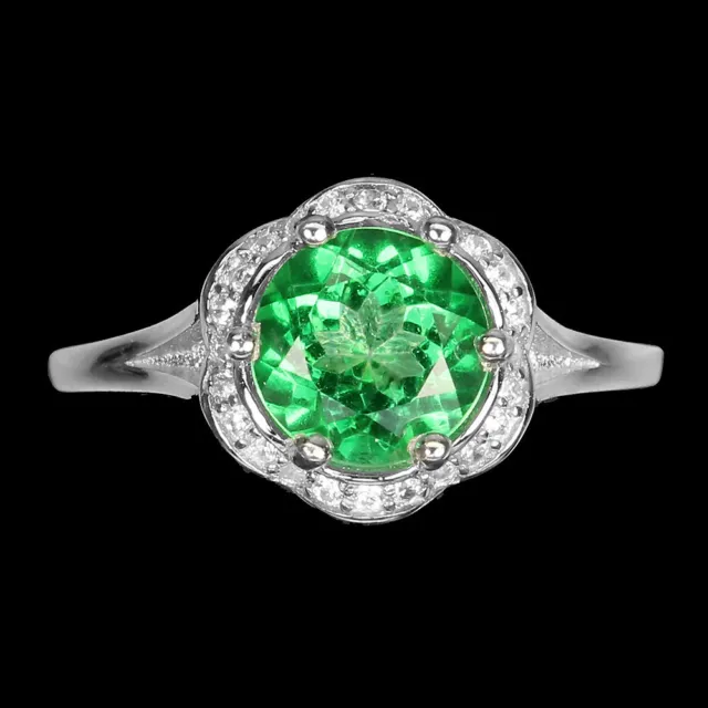 Surface Coated Round Green Topaz 7mm Simulated Cz 925 Sterling Silver Ring 7.5