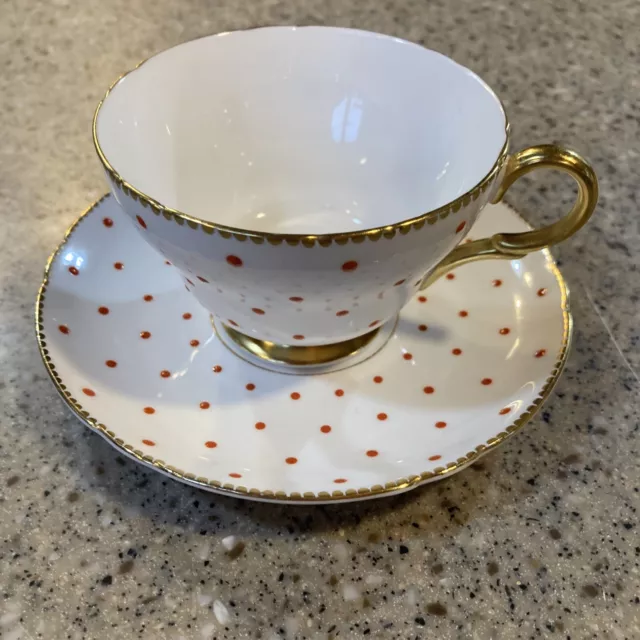 Shelley Bone China Red/Coral Polka Dot Cup & Saucer