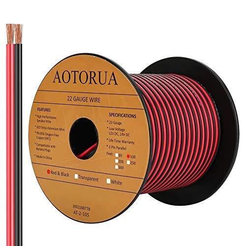 100ft 22awg Electrical Wire 22/2 Gauge Oxygen Free Copper 12v/24v Dc Red Black Z
