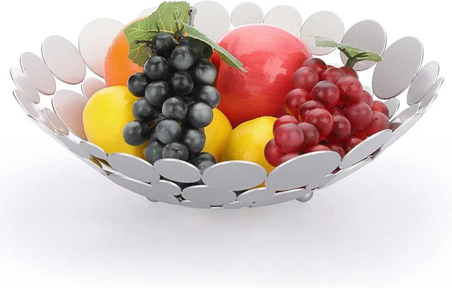 Cesto Porta Frutta In Metallo - Bianco, 30cm, Per Tavolo O Bancone Cucina