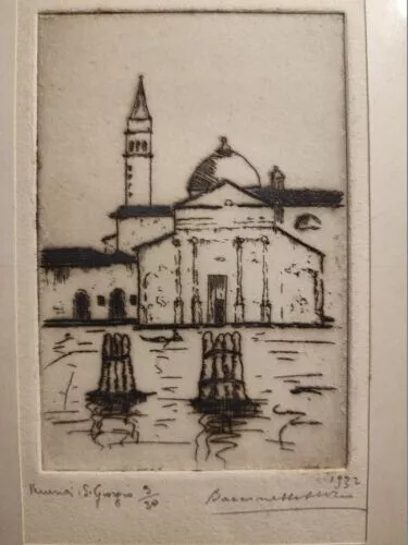 Acquaforte Venezia San Giorgio Aldo Augusto Baccinetti 1932 Acquaforte Venezia San Giorgio Aldo Augusto Baccinetti 1932