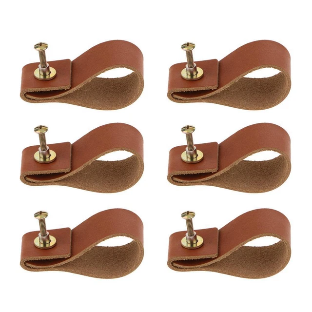 6 Pieces PU Leather Cabinet Pulls Drawer Wardrobe Door Furniture Knob Handle