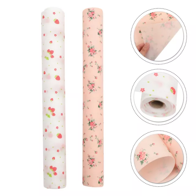 2 Rolls Waterproof Kitchen Shelf Liners with Rose Strawberry Print