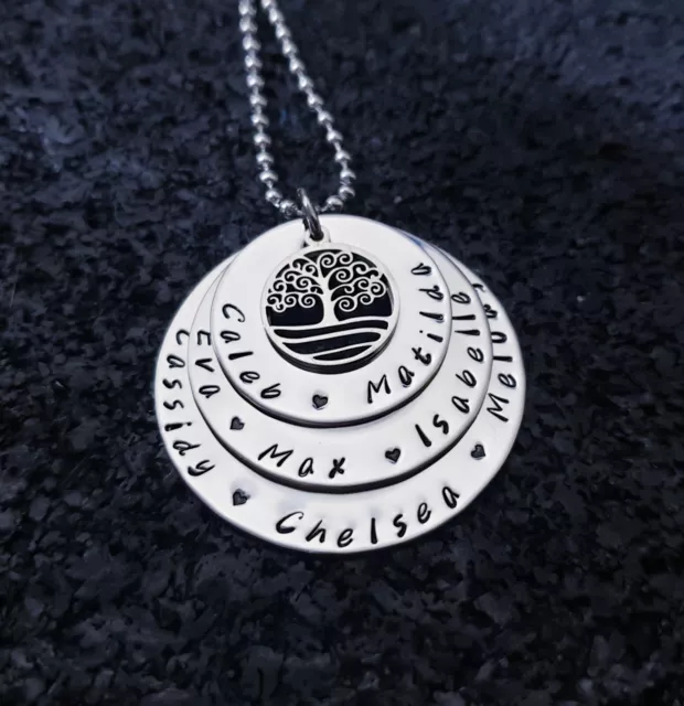 hand stamped stainless steel 3 tier tree of life necklace Personalised Pendant