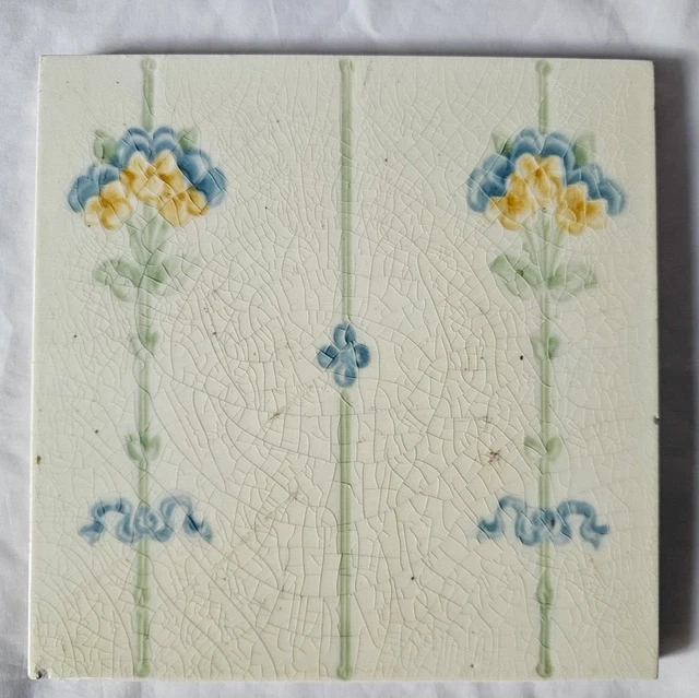 Charming English Art Nouveau Antique 6 Inch Tile