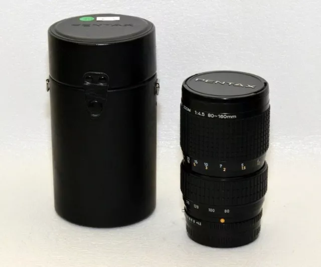 SMC Pentax-A 645 Zoom 80-160mm F4.5 con  Custodia e Coperchi.  Lenti Pulite
