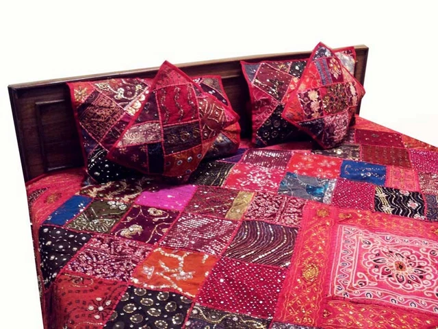 5 Piezas Colcha Colcha Colcha Con Cuentas Moti Sari Decoración Étnica Roja