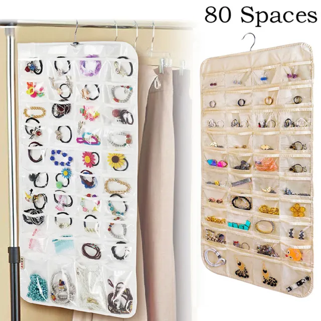 80Pockets Hanging Jewelry Organizers Storage for Holding Earring Jewelries.zy