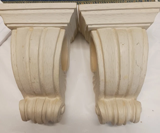 Set of 2 Beige Decorative Curtain Rod Wall Sconces Drapery Victorian Romantic