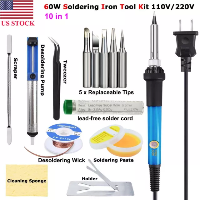 60W Electric Soldering Iron Welding Gun Tool Solder Flux Desoldering Pump Kit