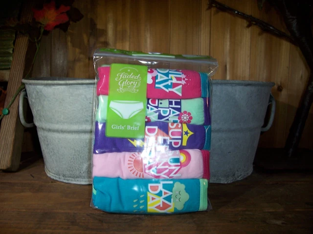 Faded Glory Girls Briefs Underwear 5 Pack Size 12 Day Of The Week Theme School
