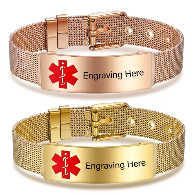 Women Men Medical Alert ID Bracelet Wristband Bangle Emergency Stainless Steel