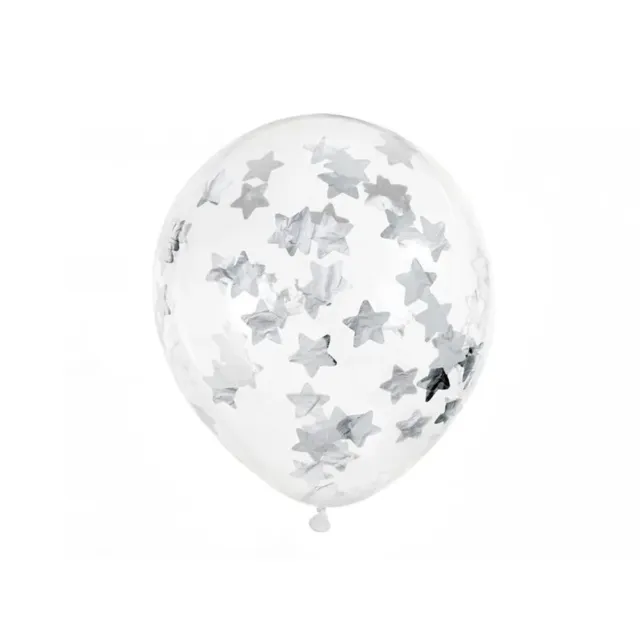 6 PZ Palloncini trasparenti 30 cm con stelle metalliche colore ARGENTO 1B3A