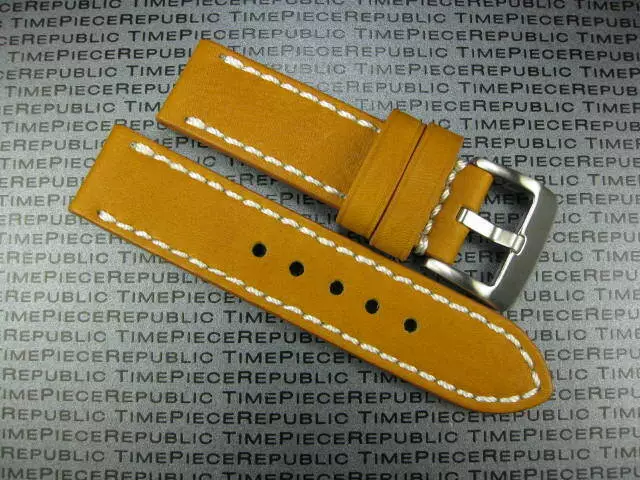 New 24mm BIG Soft COW Leather Strap Mustard Brown Watch Band BREITLING White x1