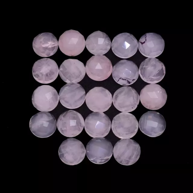 10 MM Natural Pink Rose Quartz Faceted Round Cabochon Checker Cut Loose Gemstone