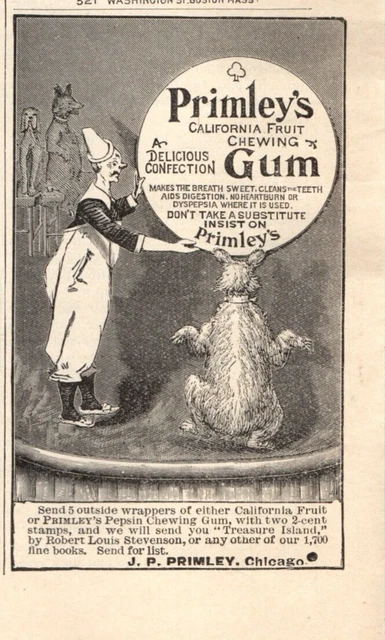 1894 Print Ad Primley's California Fruit Chewing Gum Bear Clown Circus Dogs!
