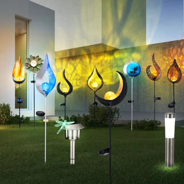 2er Set LED Solar Außen Steck Lampen Garten Flammen Deko Erdspieß Glas Leuchten