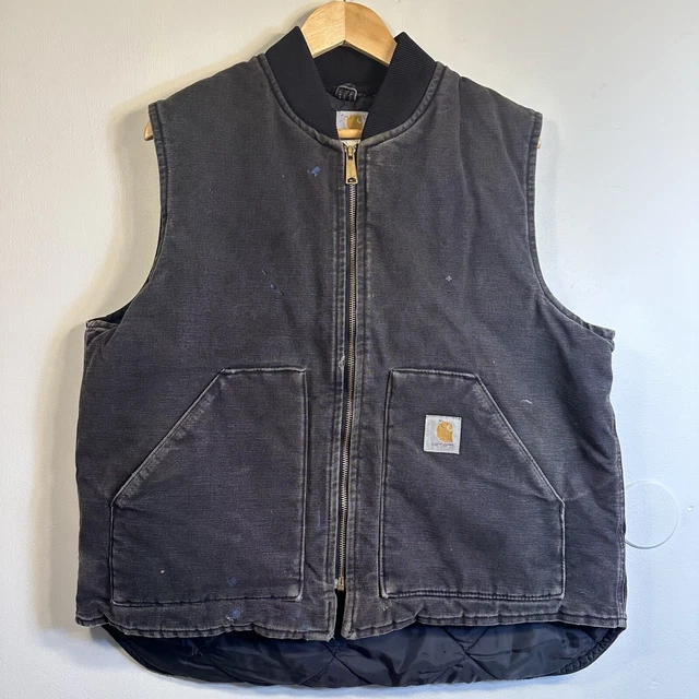 VTG Carhartt Mens XL Black Duck Canvas Arctic Quilt Insulated Vest V02 USA Made