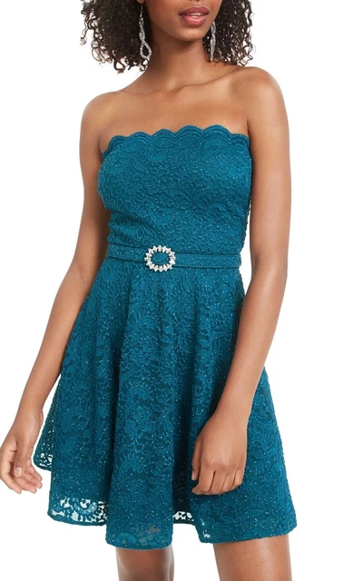 City Studios Women's Strapless Short Fit Flare Party Dress Blue Size 9