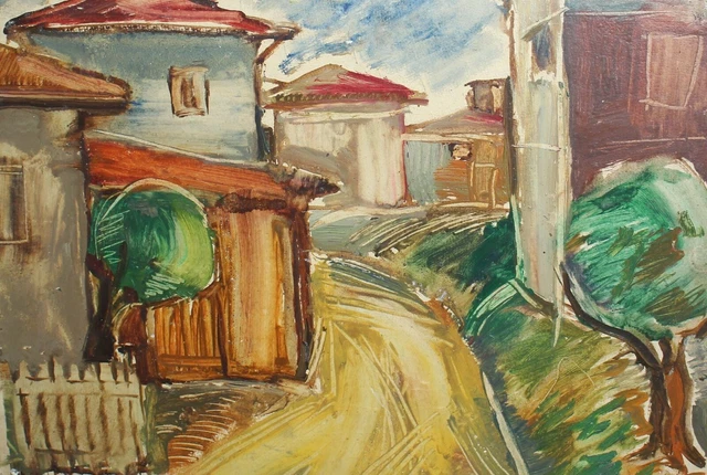 Antique oil painting old town street view landscape