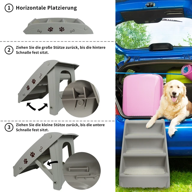 Hundetreppe, 4 Stufen Haustiertreppe, klappbar, Steighilfe für Auto Katzentreppe 4