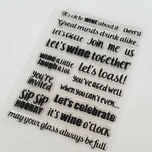 17 Sentiments Clear Rubber Stamps-Wine/Alchohol/Drink Stamp/Words/Funny-Cheers