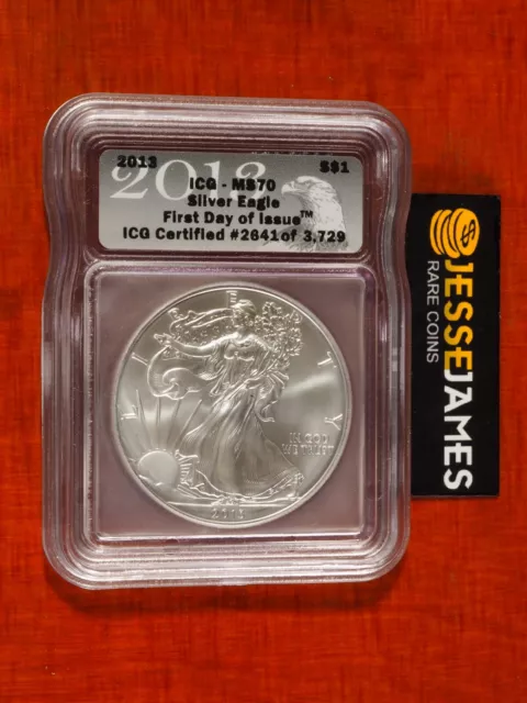 2013 $1 American Silver Eagle Icg Ms70 First Day Of Issue Fdi Black Label