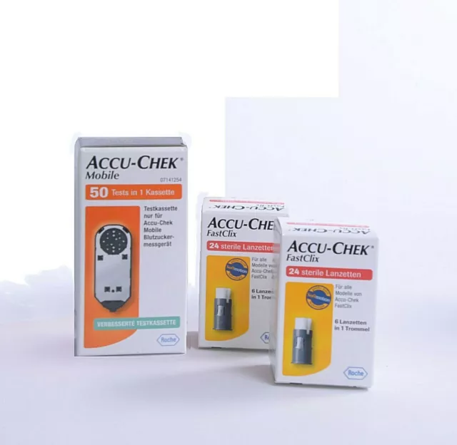 Teststreifen ACCU CHEK Mobile, 50 St. plus 48 Fastclix Lanzetten -  Roche