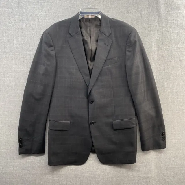 Armani Collezioni G Line Super 150 Blazer Jacket Mens EUR 56L USA 44L Gray Plaid