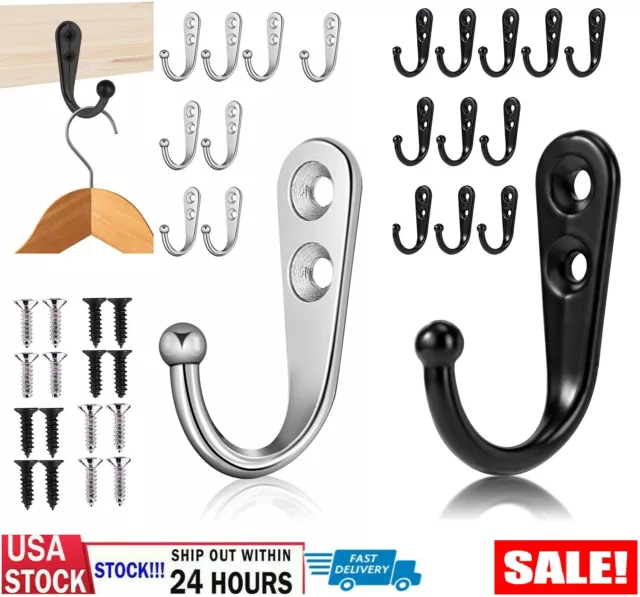 40× Door Wall Mounted Hook Set Single Robe Coat Holder Key Hanger w/ Screws USA