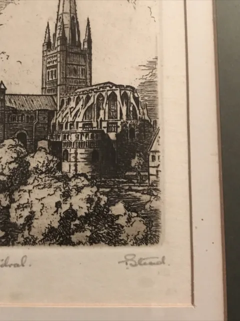 "Gerahmter Ätzdruck signiert T Stead Norwich Kathedrale 6,5x4,5"" Rahmen 11x9""" 3