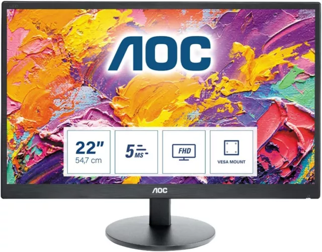 AOC Bildschirm Monitor 21.5 Zoll Full HD TN LED VGA 5 ms 60 Hz VESA Schwarz